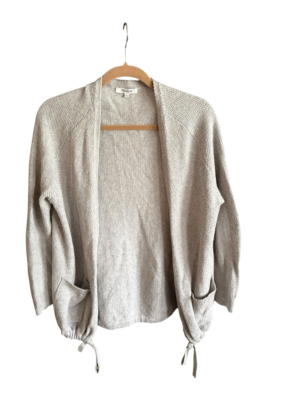 Madewell Heather Gray Textured Tie Hem Open Cardigan Sweater Small